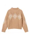 Twinset Cable-knit Intarsia Jumper In Brown