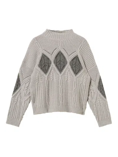 Twinset Cable-knit Intarsia Jumper In Gray