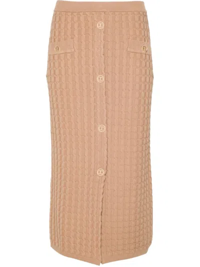 Twinset Cable-knit Midi Skirt In Brown