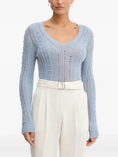 Twinset Cable-knit V-neck Sweater In Blue