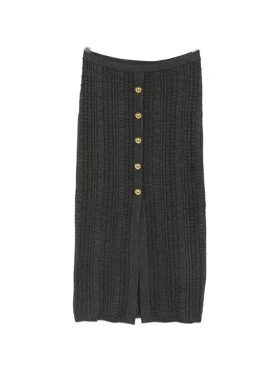 Twinset Cable-knit Button-front Midi Skirt In Gray