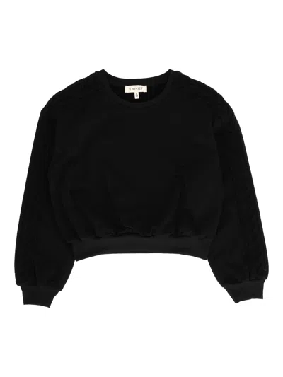 Twinset Kids' Cable-knit Detail Crewneck Sweatshirt In Black