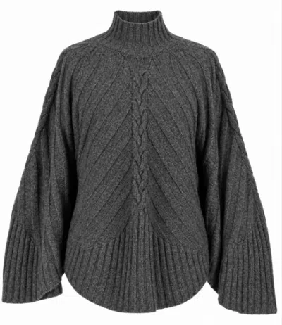 Twinset Twin-set Cable-knit High Neck Sweater In Gray