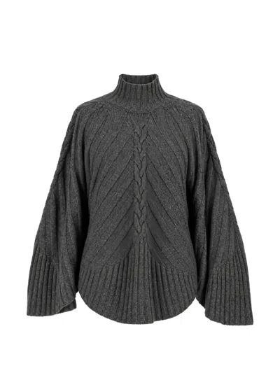 Twinset Cable-knit High-neck Sweater In Gray