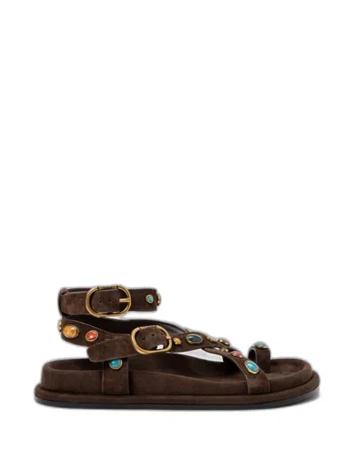 Twinset Cabochon-embellished Suede Sandals In Brown