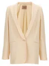 Twinset Beige Single-breasted Jacket With Shawl Neckline In Linen Blend Woman In White