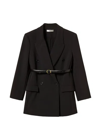 Twinset Cady Blazer With Belt In Brown