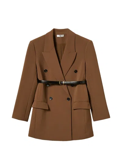 Twinset Cady Blazer With Belt In Brown