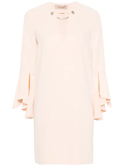 Twinset Cady Crepe Mini Dress In Neutrals