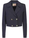 Twinset Cady-texture Cropped Jacket In Blue
