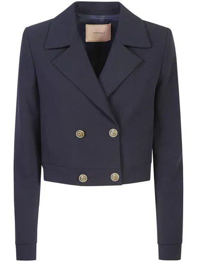 Twinset Cady-texture Cropped Jacket In Black