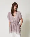 Twinset Caftan Court En Filet Et Lurex Avec Franges In Multi