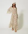 Twinset Caftan En Crêpe Georgette Avec Imprimé Palmiers In Multi