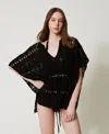 Twinset Caftan En Maille Ajourée In Black