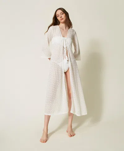 Twinset Caftan Long Ajusté En Crochet In White