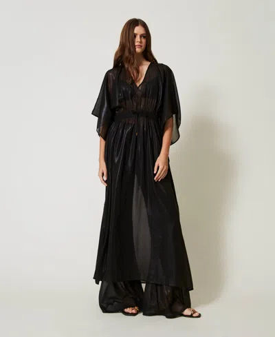Twinset Caftan Long En Crêpe Georgette Lamé In Black