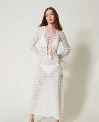 Twinset Caftan Long En Crochet In White