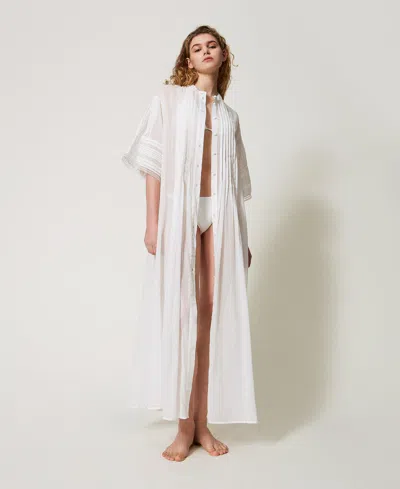 Twinset Caftan Long En Mousseline Avec Dentelle In White