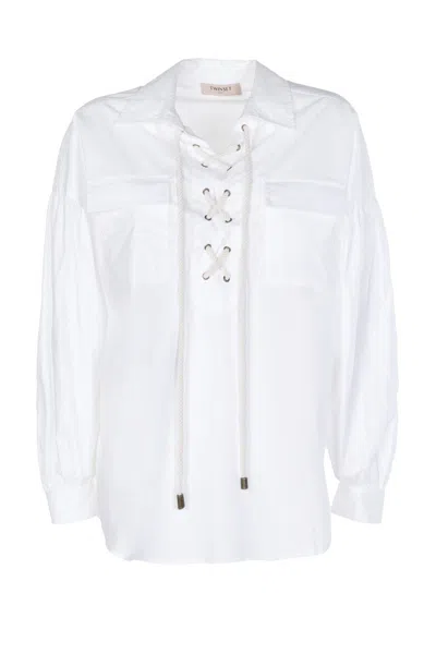 Twinset Camicia Bianco Ottico Con Intreccio In White