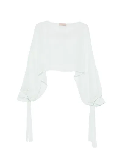 Twinset Camicia Celeste Con Maniche A Sbuffo E Scollo A Barca  In White