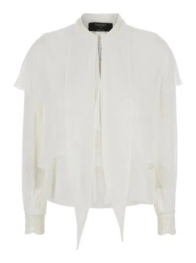 TWINSET WHITE SHIRT WITH LAYERED DESIGN AND DRAPED DETAILS IN VISCOSE WOMAN