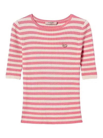 Twinset Striped T-shirt With Short Sleeves In White