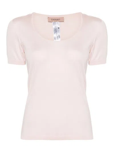 Twinset Knitted Silk Top In Pink & Purple