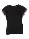 TWINSET T-SHIRT WITH MACRAME SLEEVES