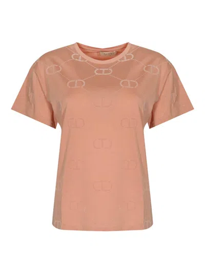 Twinset Oval-t Flock Print Cotton T-shirt In Neutral