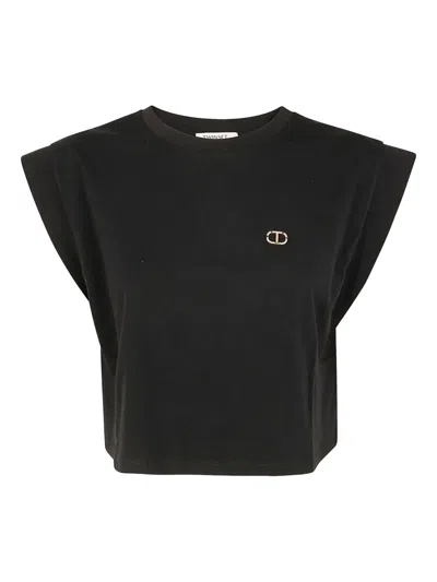 Twinset Cap-sleeve Cropped Top In Black