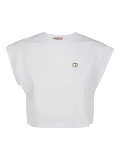 Twinset Cap-sleeve Cropped Top In Optical White