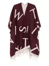 Twinset Cape With All-over Logo And Fringes In Wool Blend  In Burgundy