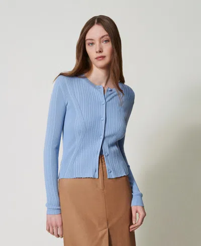 Twinset Cardigan Ajusté Côtelé In Blue