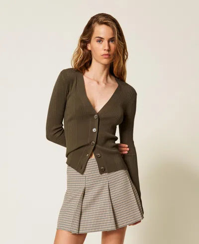 Twinset Cardigan Ajusté Côtelé In Green