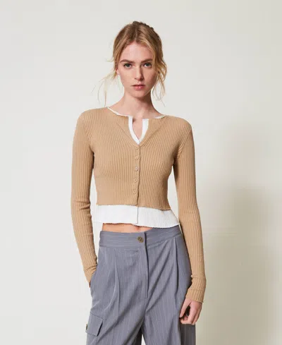 Twinset Cardigan Ajusté Trompe-l'ail In Neutral