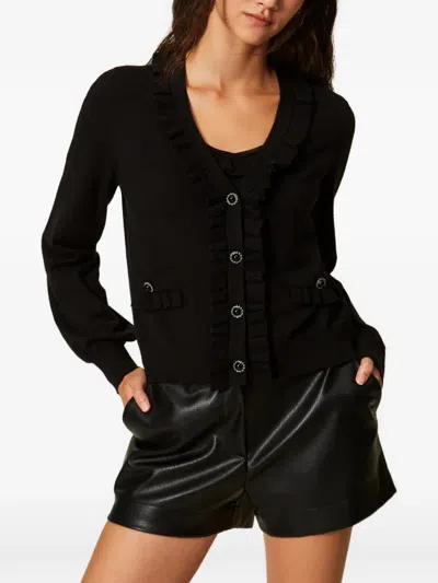 Twinset Cardigan And Top With Ruffles In Black