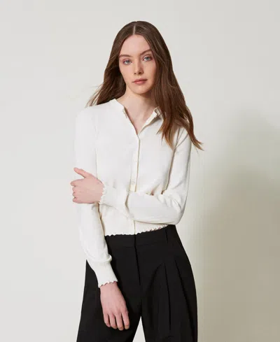 Twinset Cardigan Avec Col Mao Et Feston In White