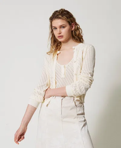 Twinset Cardigan Avec Patch Brodé In Neutral
