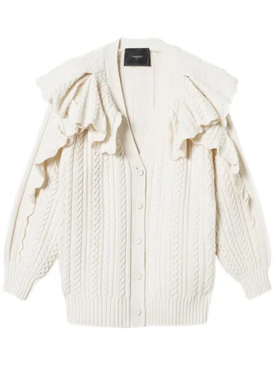 Twinset Ruffle-detail Cardigan In Beige