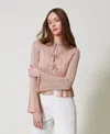 Twinset Cardigan Double Usage Avec Lacets In Pink