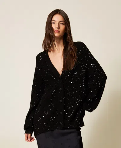 Twinset Cardigan En Fil De Sequins In Black