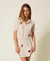 Twinset Cardigan En Fil Treeblend Avec Broderies In Neutral