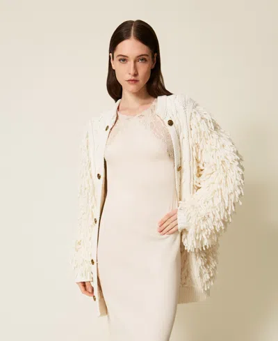Twinset Cardigan En Laine Mélangée Avec Torsades In Neutral