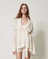 Twinset Openwork Knit Cardigan With Belt In Neutral