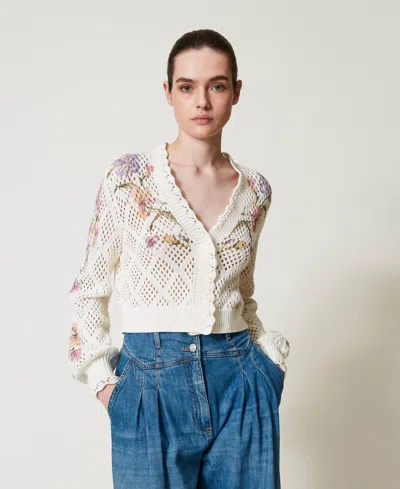 Twinset Cardigan En Maille Avec Imprimé Floral In Neutral