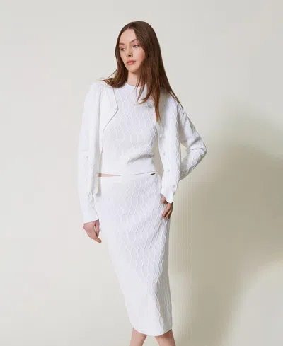 Twinset Cardigan En Maille Avec Losanges In White