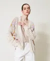 Twinset Cardigan En Maille Jacquard Florale In Neutral