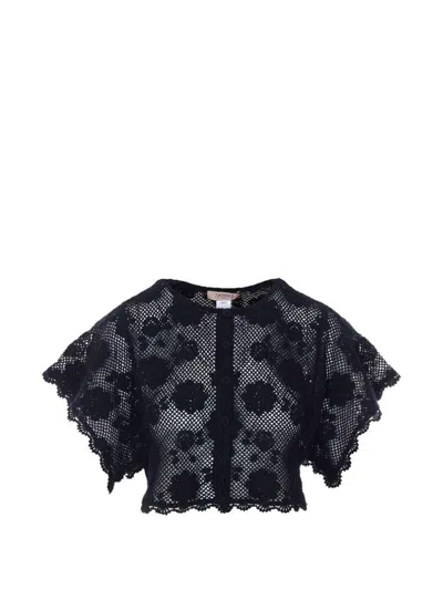 Twinset Cardigan In Maglia Traforata Nera Di Cotone  In Black