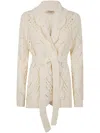 Twinset Twin-set Belted Knitted Cardigan In Light Natural