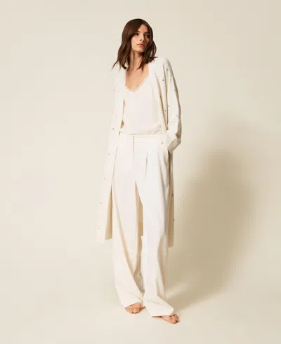 Twinset Cardigan Long Avec Losanges Et Broderie In Neutral